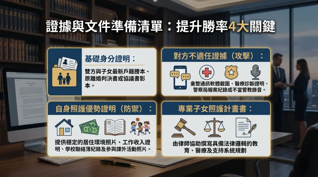 聲請改定監護權需要證據與文件準備清單